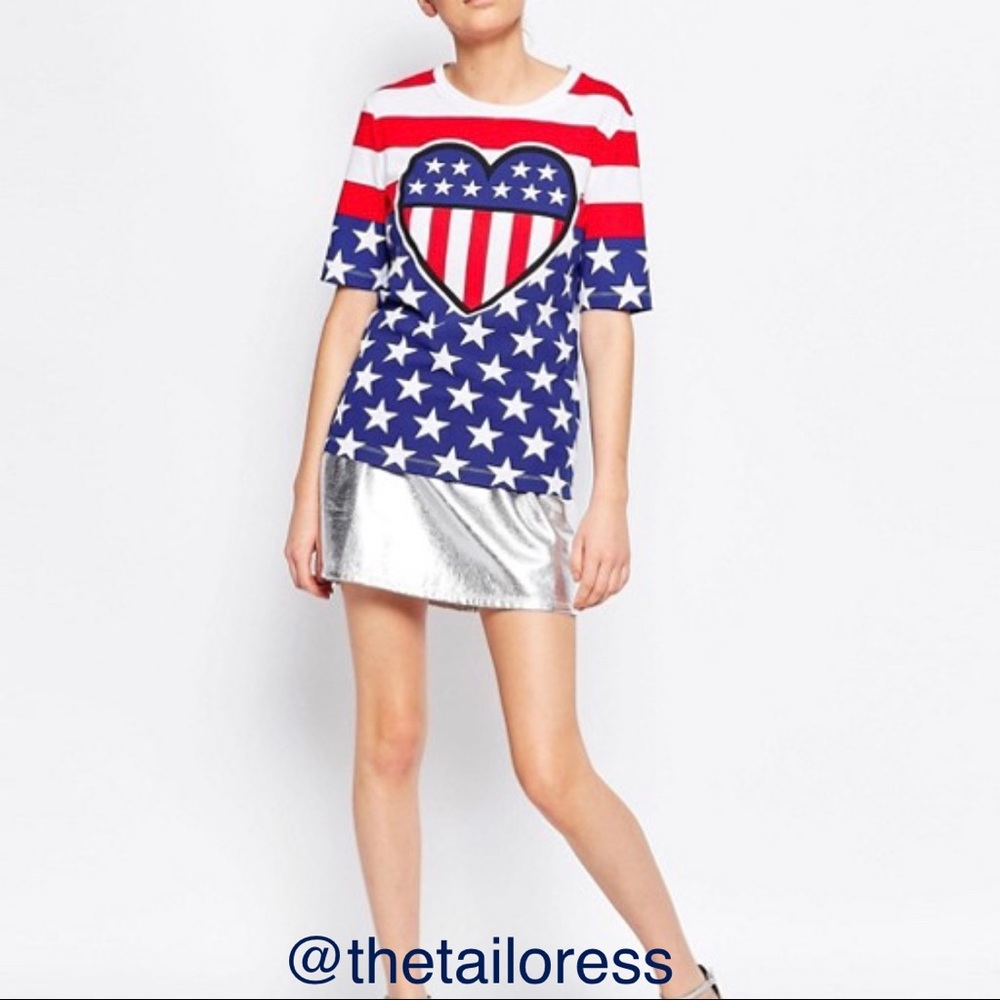 Love Moschino Love In The USA T-shirt American Heart Flag tee